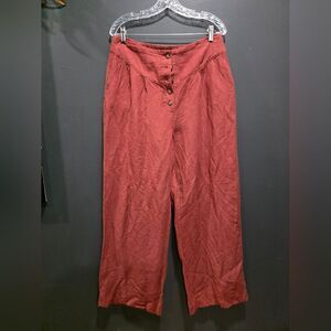 Express Clay Color Linen Rayon Blend Wide Leg Super High Rise Trouser Sz M EARTH